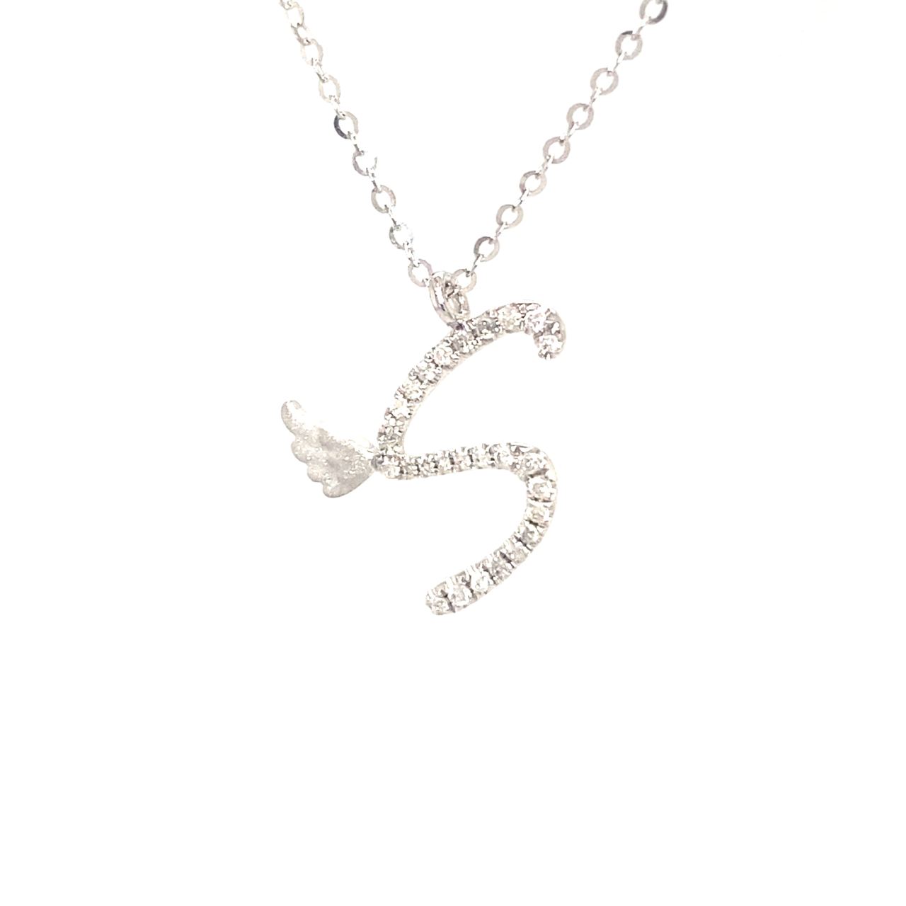 18K White Gold Stylish Wings Alphabet S Full Diamond Necklace