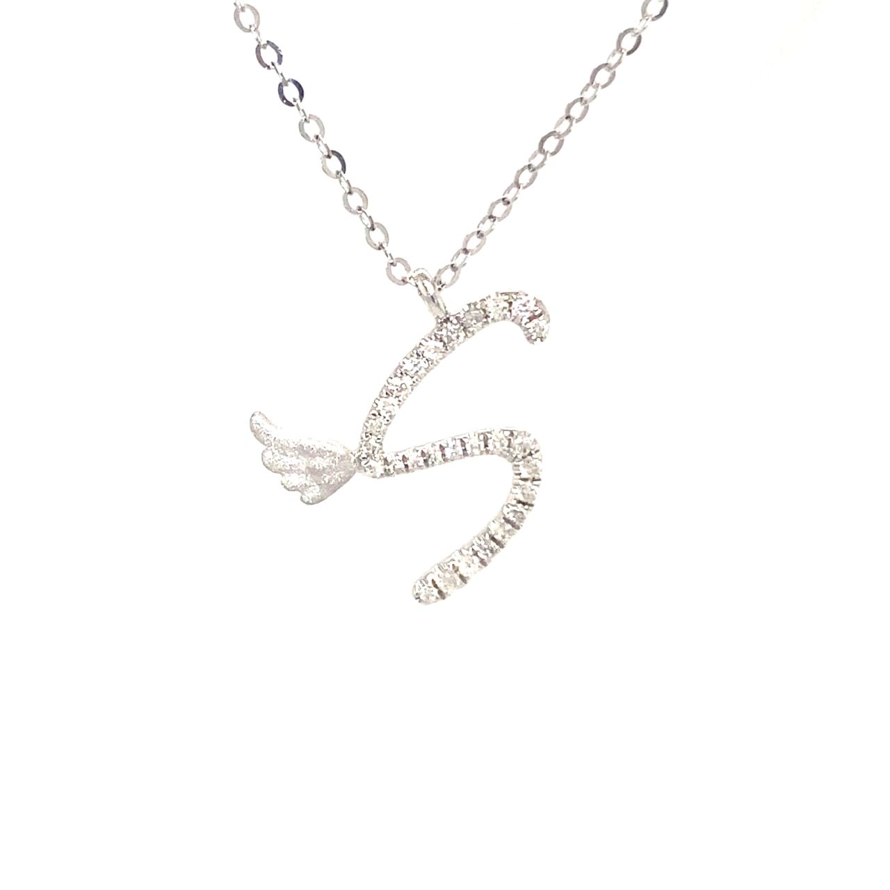 18K White Gold Stylish Wings Alphabet S Full Diamond Necklace