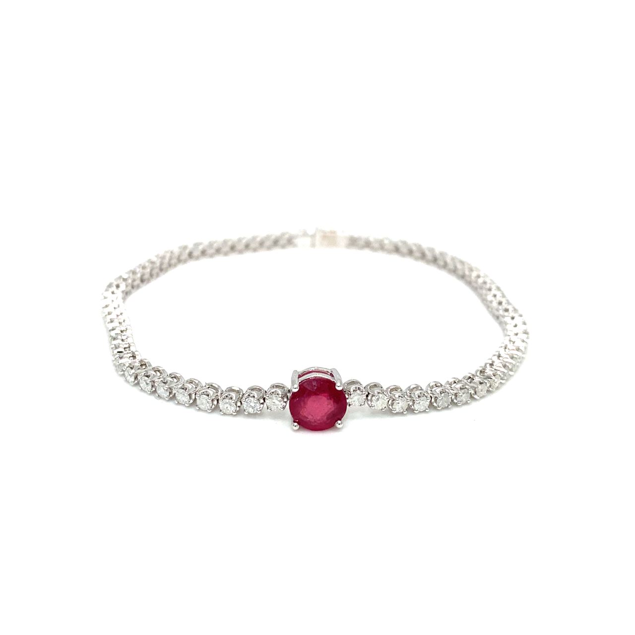 18K White Gold Round Ruby Slim Tennis Diamond Bracelet