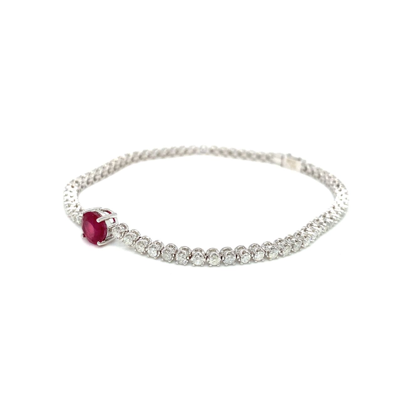 18K White Gold Round Ruby Slim Tennis Diamond Bracelet