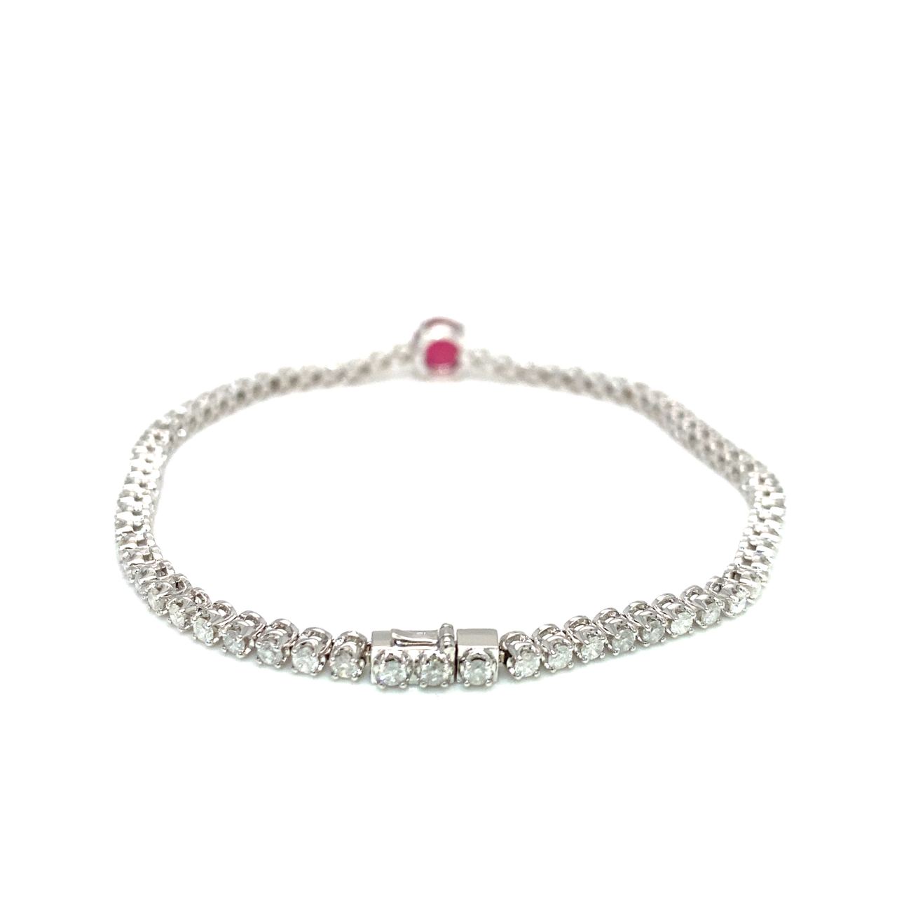 18K White Gold Round Ruby Slim Tennis Diamond Bracelet