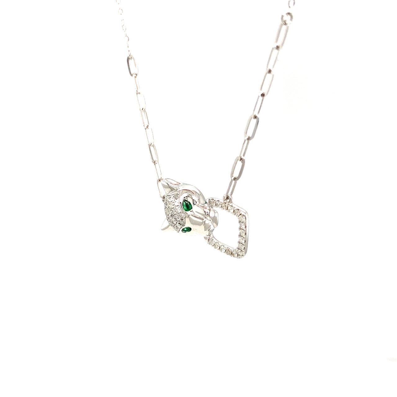 18K White Gold Leopard Heart Diamond Necklace