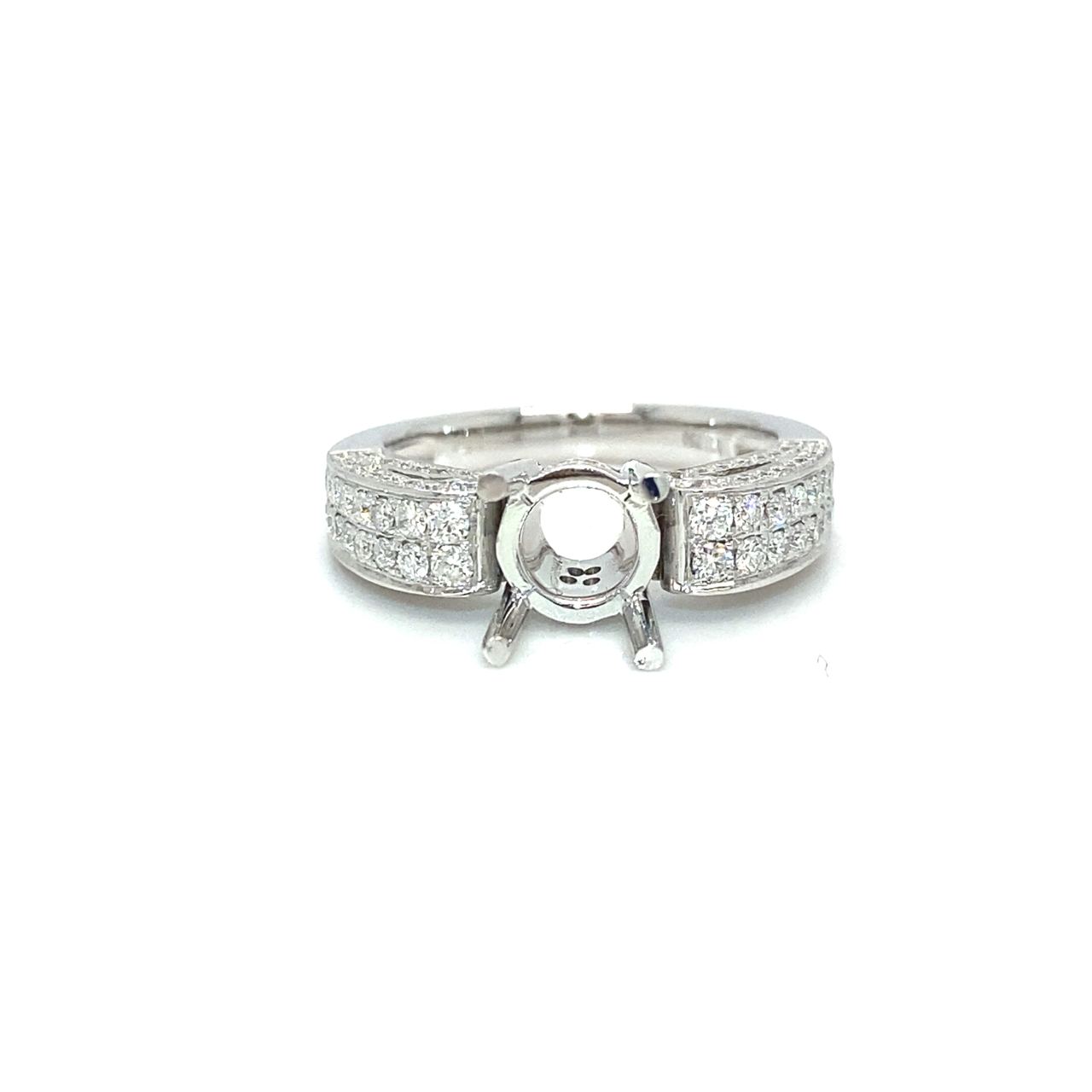 18K White Gold Top High Square Prongs Diamond Ring