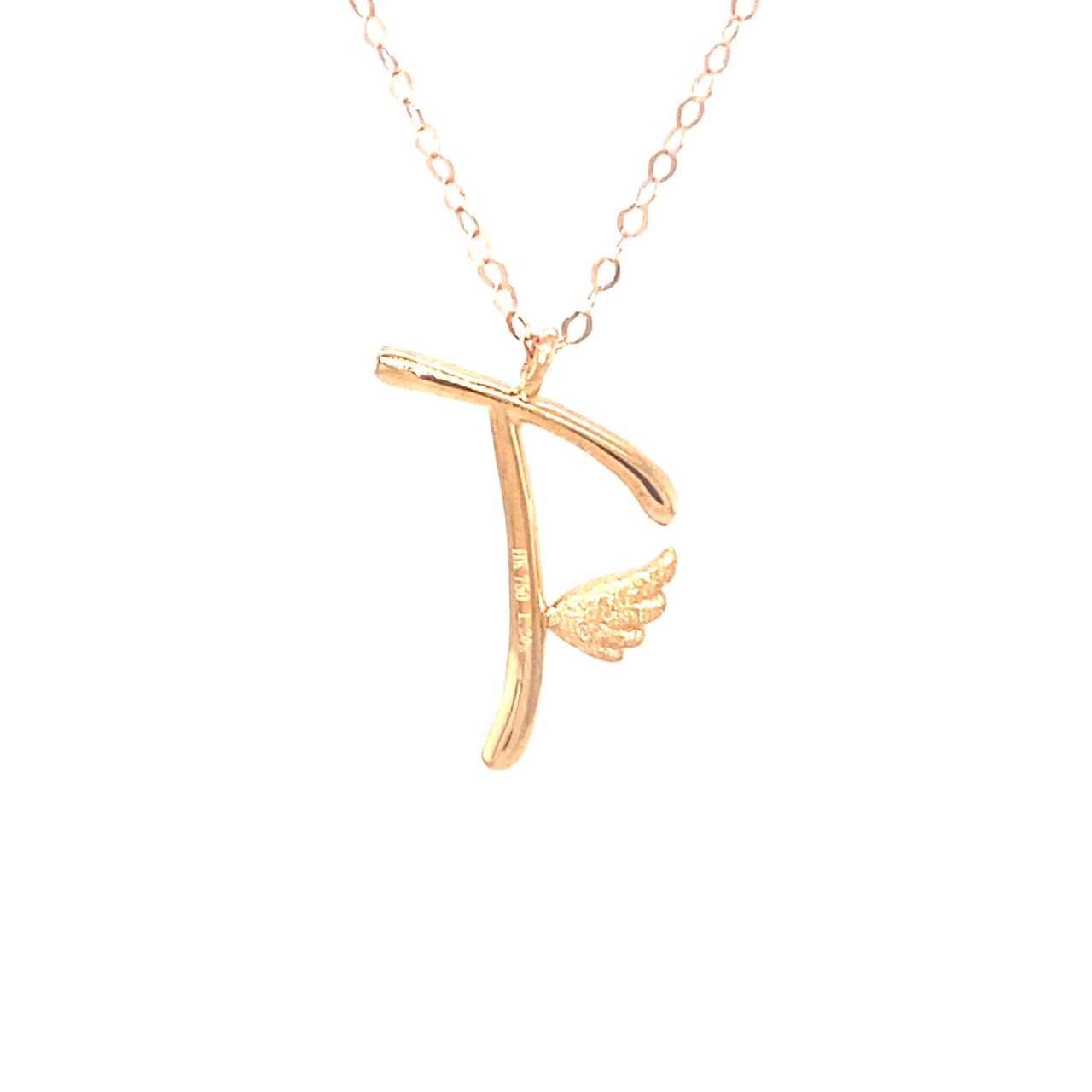 18K Rose Gold Stylish Wings Alphabet T Full Diamond Necklace