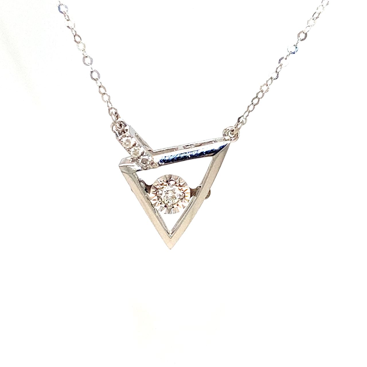 18K White Gold Sharp Triangle Dancing Stone Diamond Necklace