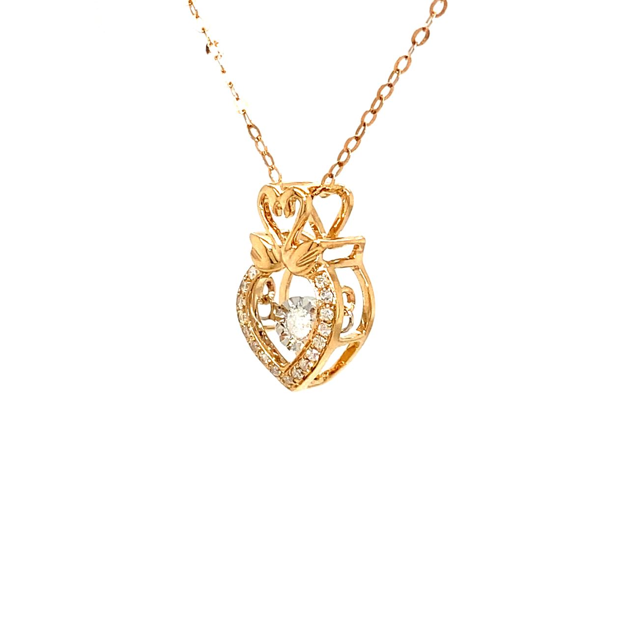 18K Rose Gold Double Swans Geometry Dancing Stone Diamond Necklace