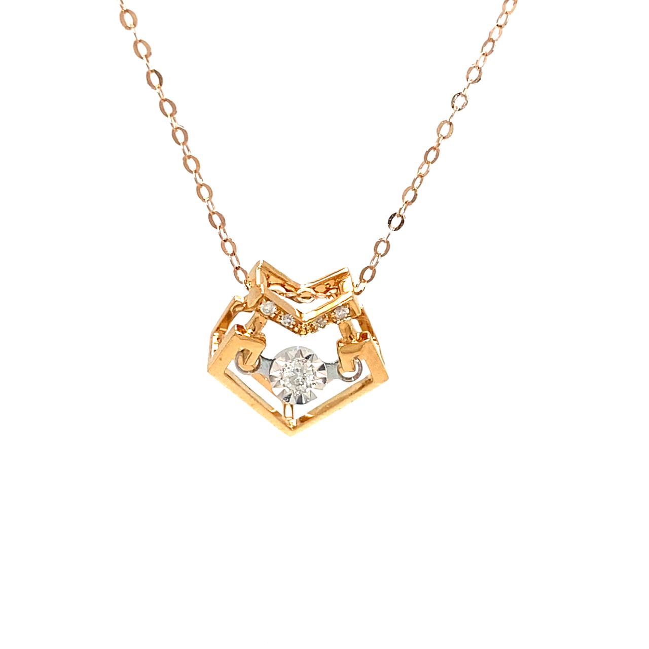 18K Rose Gold Open Heart Dancing Stone Diamond Necklace
