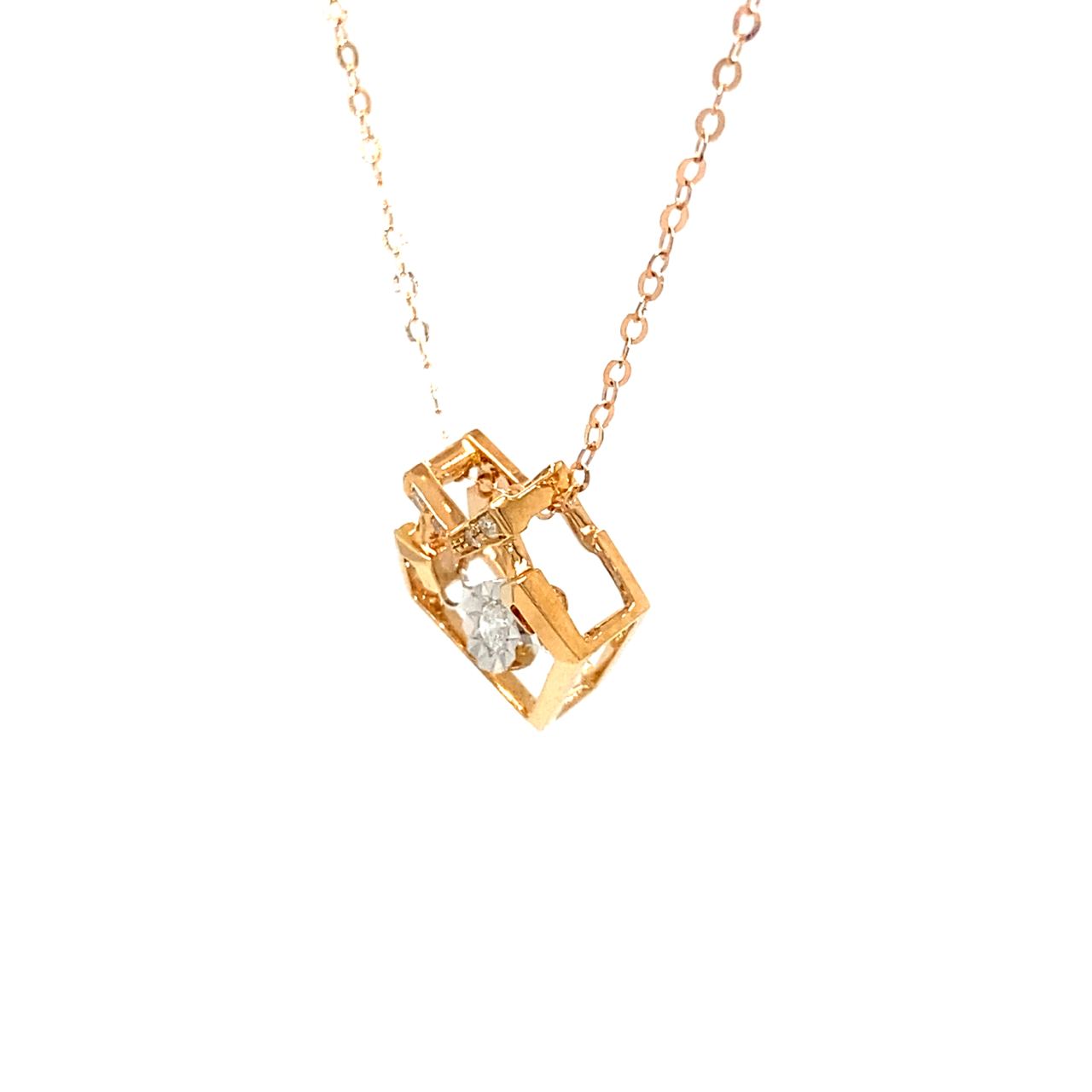 18K Rose Gold Open Heart Dancing Stone Diamond Necklace