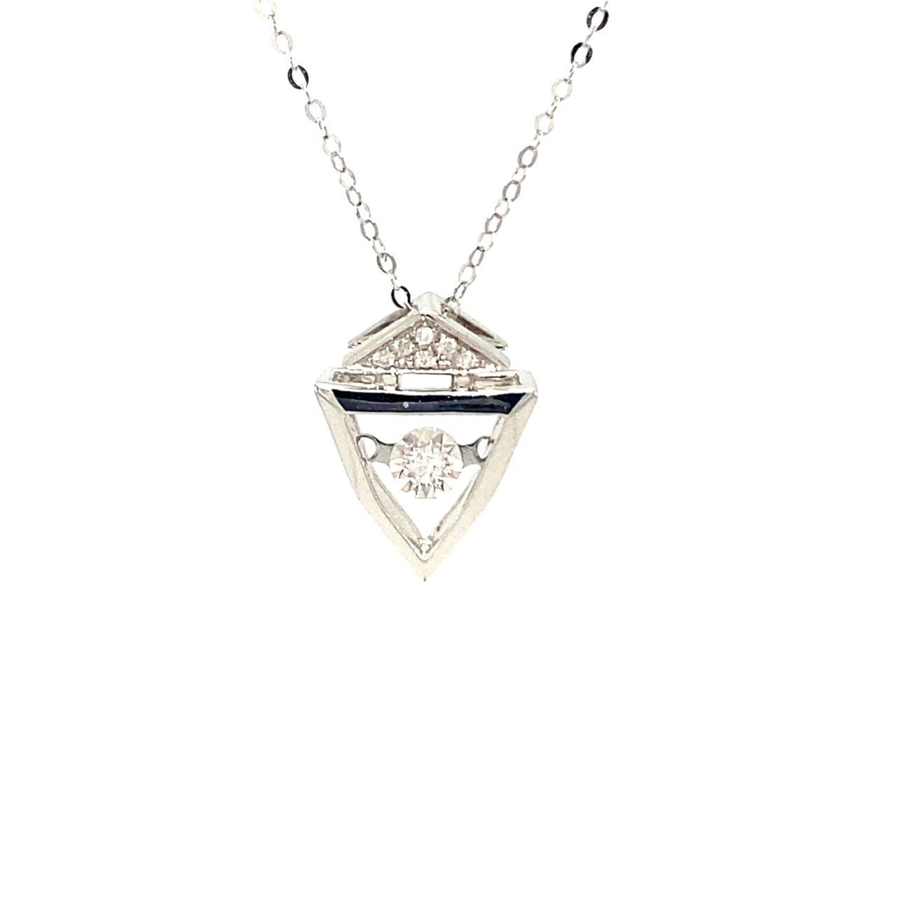 18K White Gold Sharp Pentagon Dancing Stone Diamond Necklace