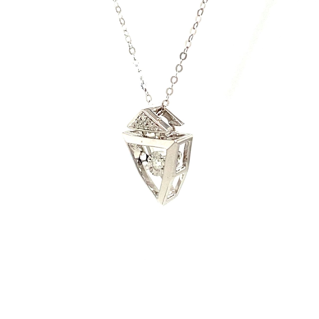 18K White Gold Sharp Pentagon Dancing Stone Diamond Necklace
