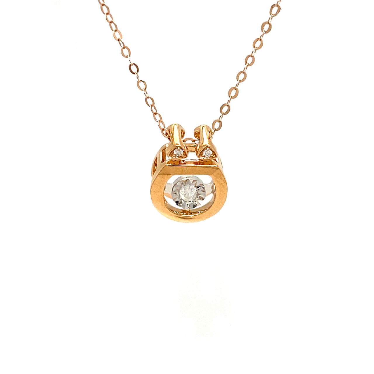 18K Rose Gold Round Robot Dancing Stone Diamond Necklace