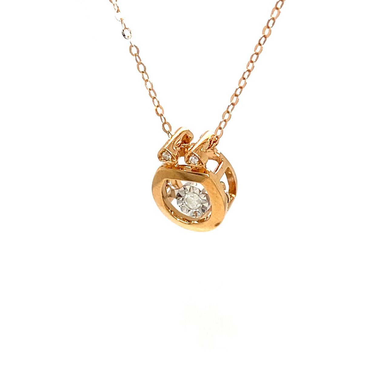 18K Rose Gold Round Robot Dancing Stone Diamond Necklace
