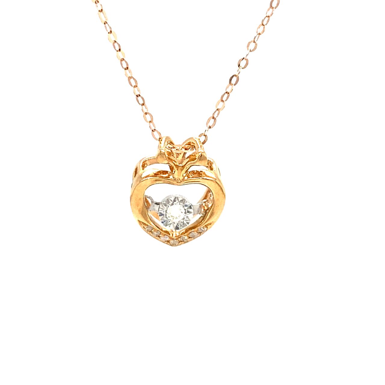 18K Rose Gold Two Leaf Heart Dancing Stone Diamond Necklace