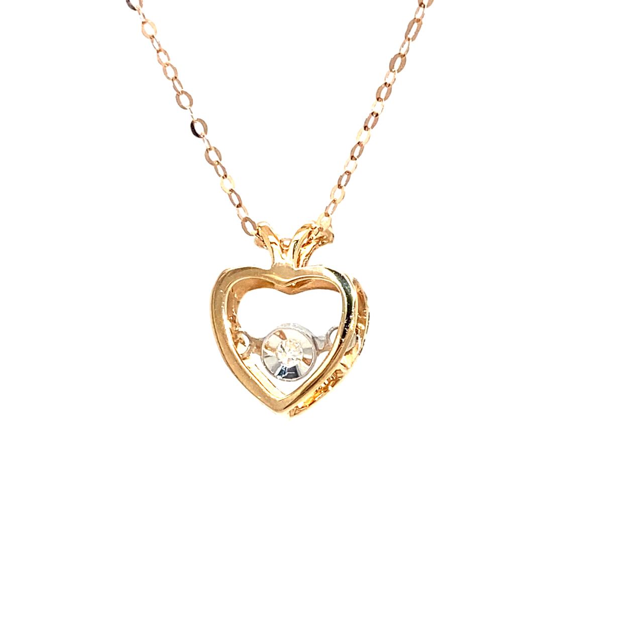 18K Rose Gold Two Leaf Heart Dancing Stone Diamond Necklace