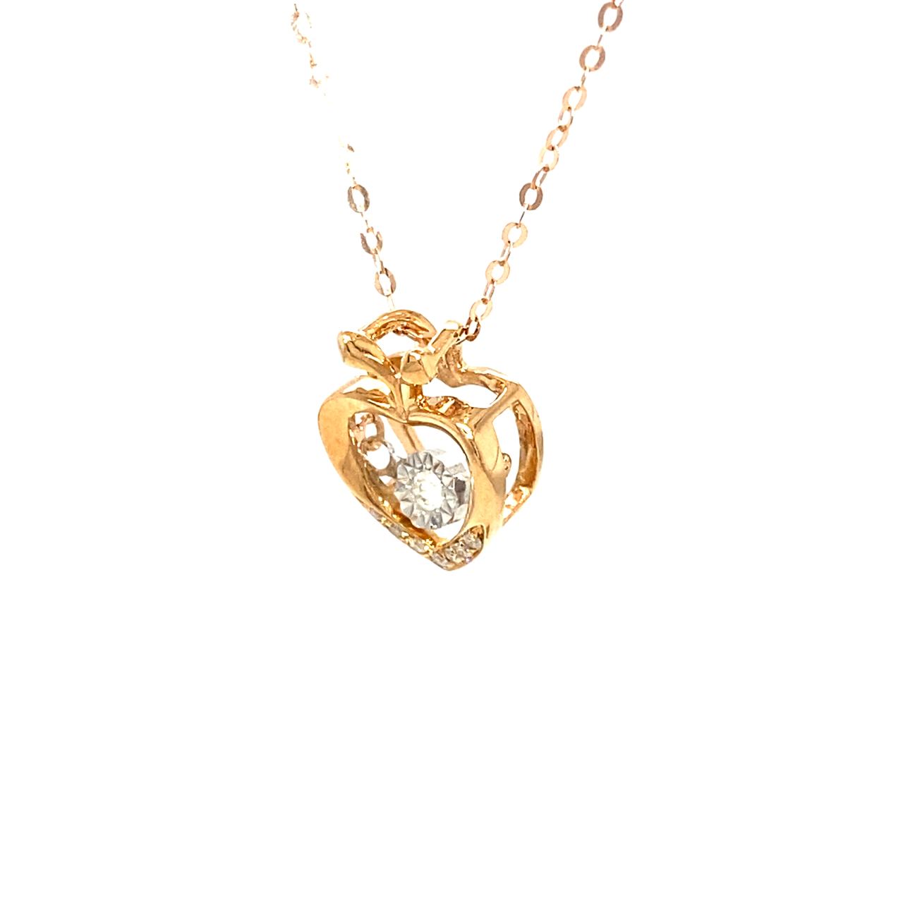 18K Rose Gold Two Leaf Heart Dancing Stone Diamond Necklace