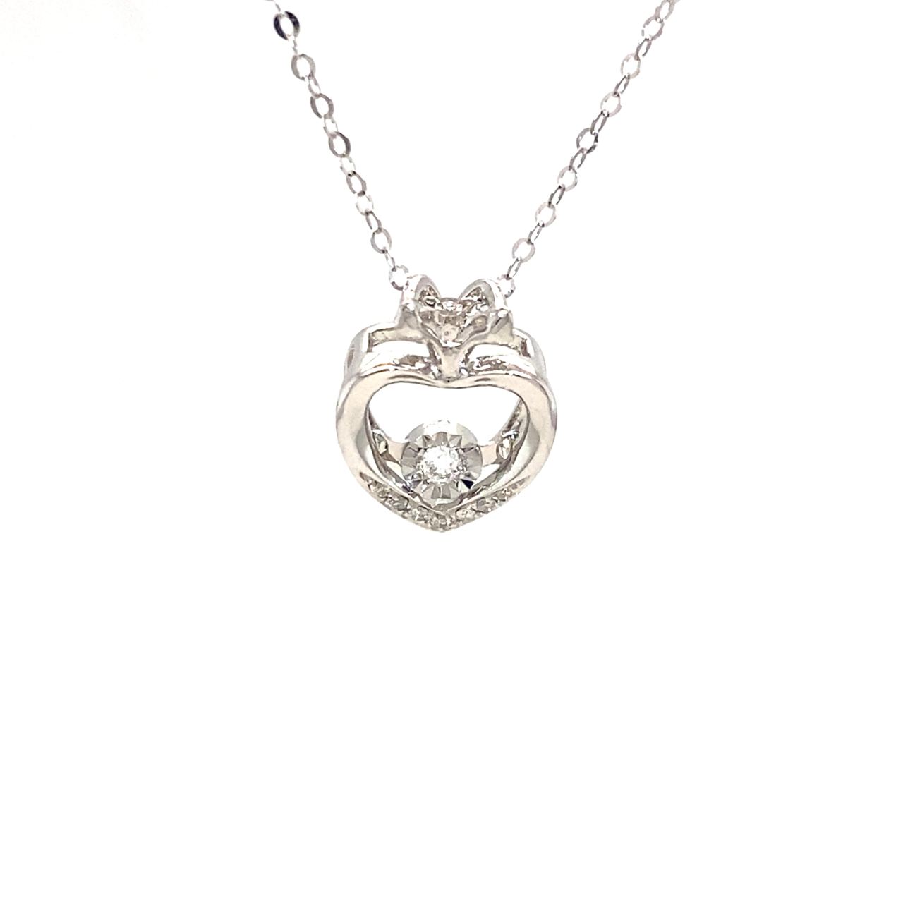 18K White Gold Two Leaf Heart Dancing Stone Diamond Necklace