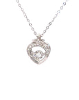 18K White Gold Two Leaf Heart Dancing Stone Diamond Necklace