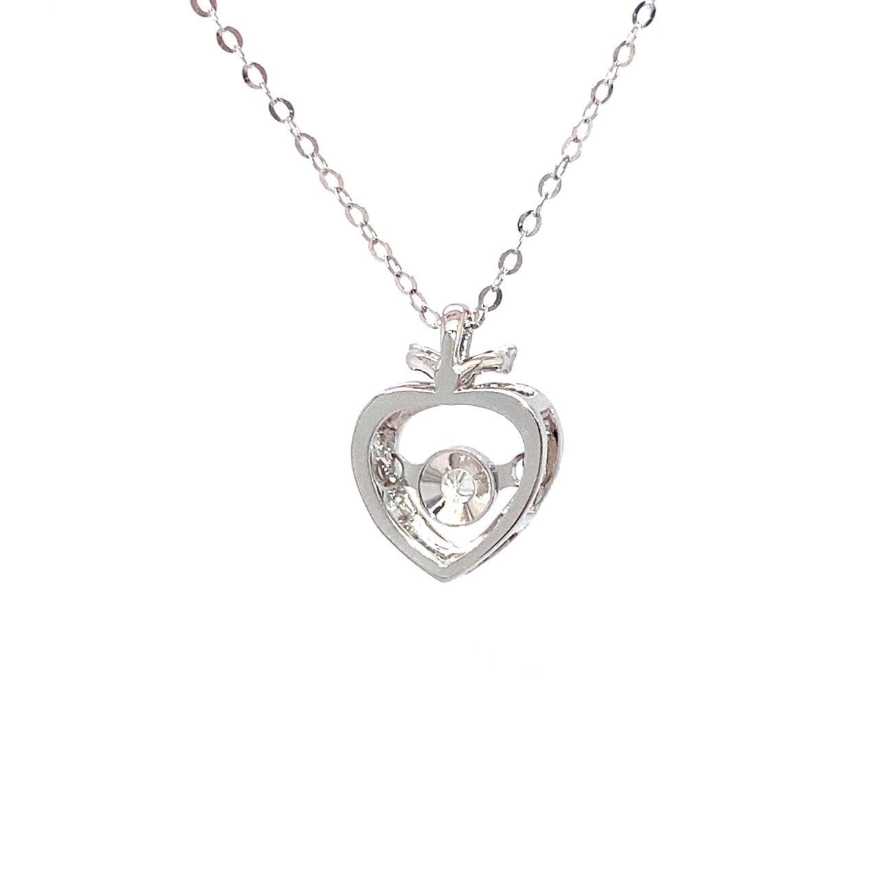 18K White Gold Two Leaf Heart Dancing Stone Diamond Necklace