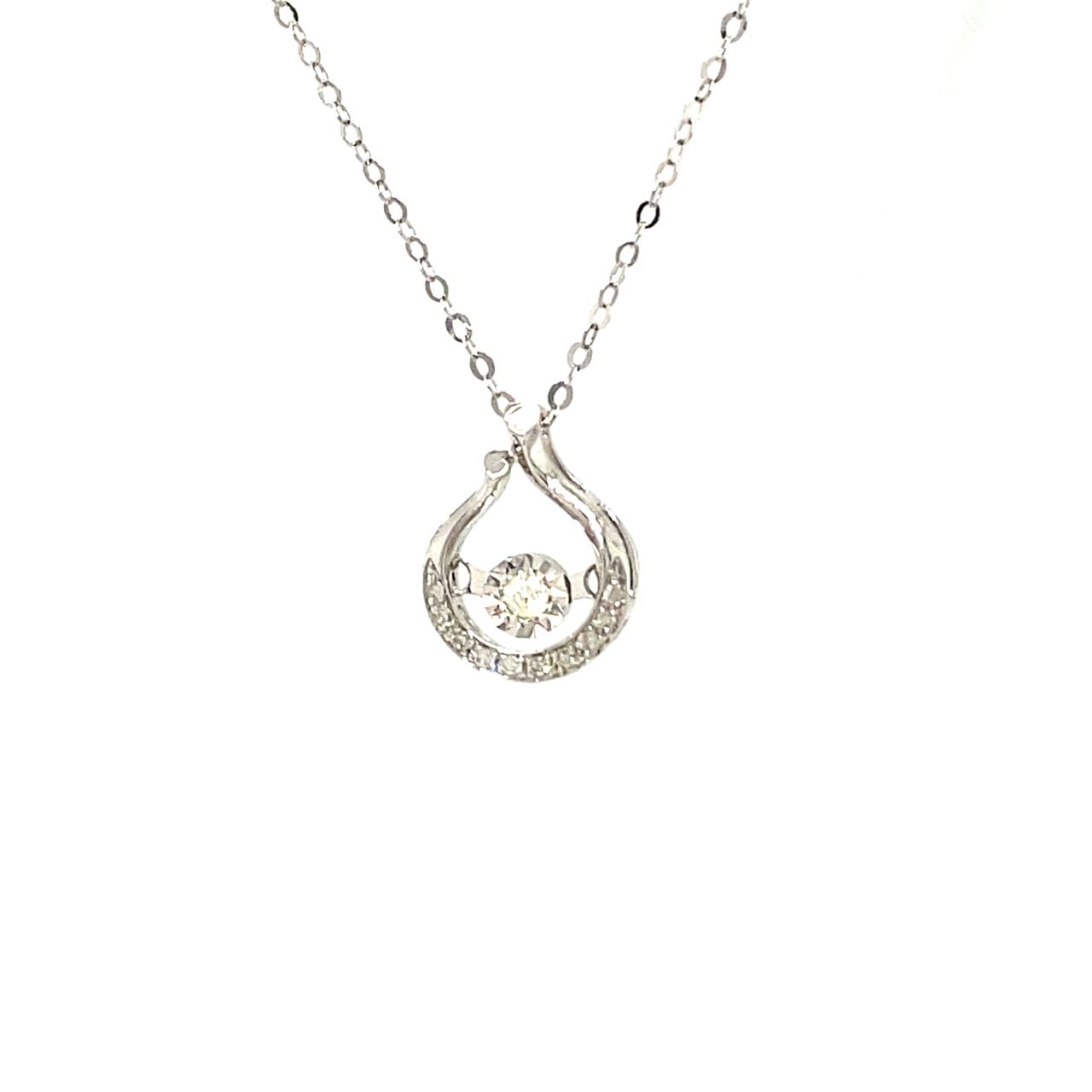 18k White Gold Pear Circle Dancing Stone Diamond Necklace