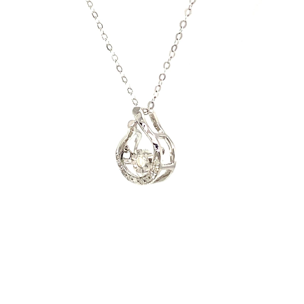 18k White Gold Pear Circle Dancing Stone Diamond Necklace