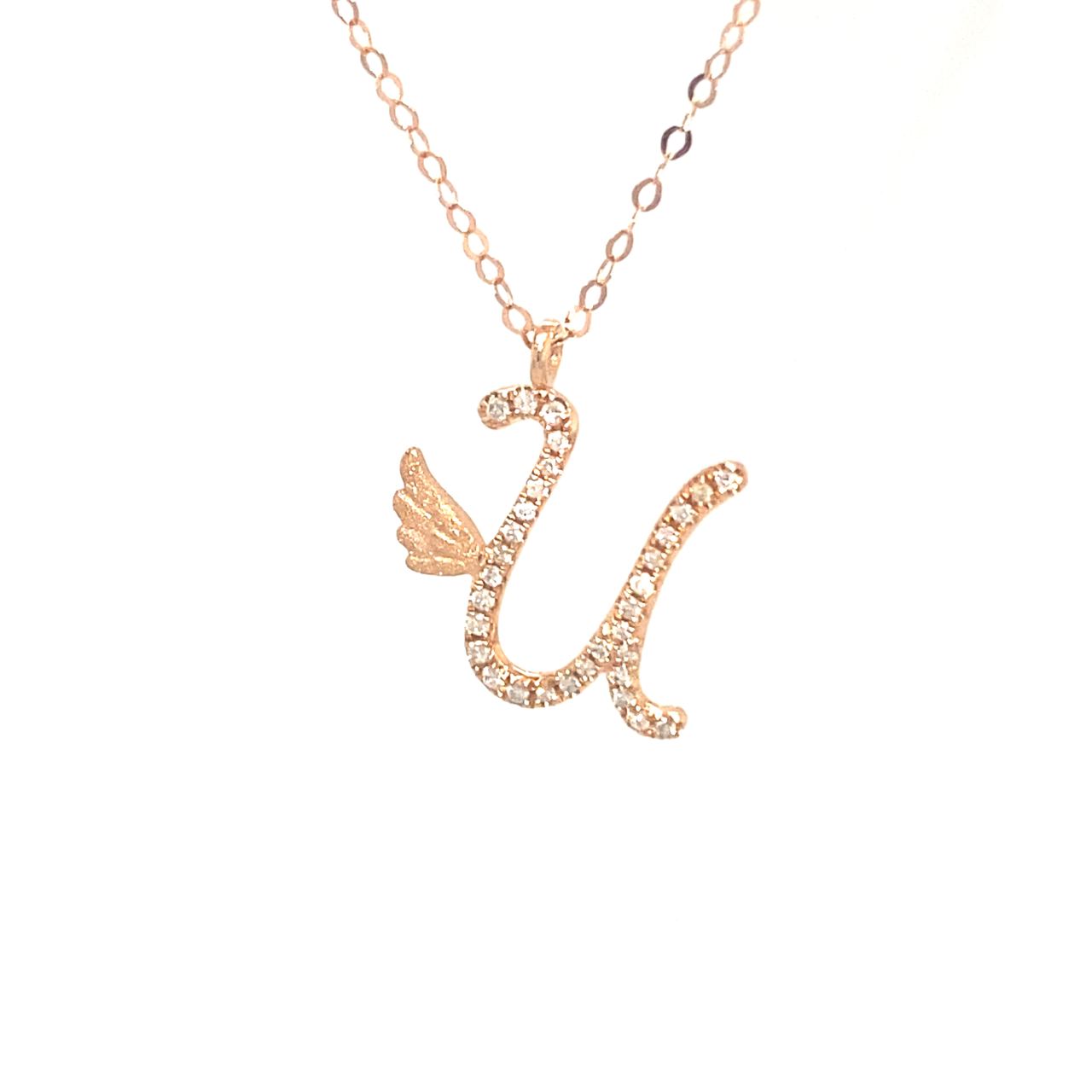 18K Rose Gold Stylish Wings Alphabet X Full Diamond Necklace