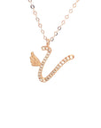 18K Rose Gold Stylish Wings Alphabet V Full Diamond Necklace
