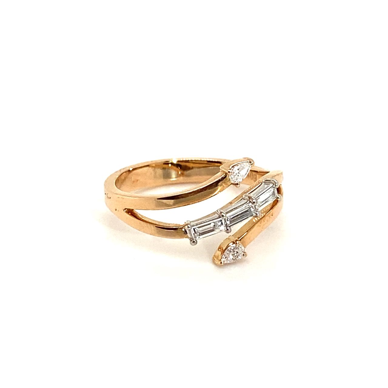18K Rose Gold Triple River Baguette Flow Diamond Ring
