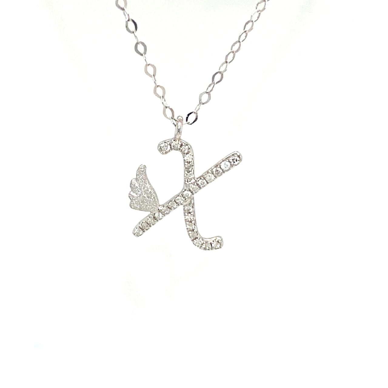 18K White Gold Stylish Wings Alphabet X Full Diamond Necklace