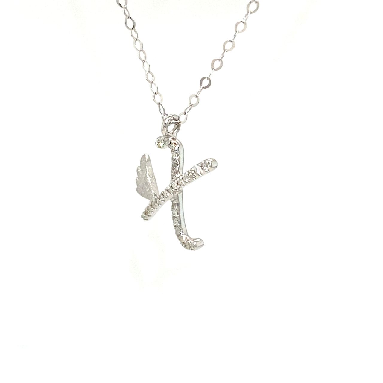 18K White Gold Stylish Wings Alphabet X Full Diamond Necklace