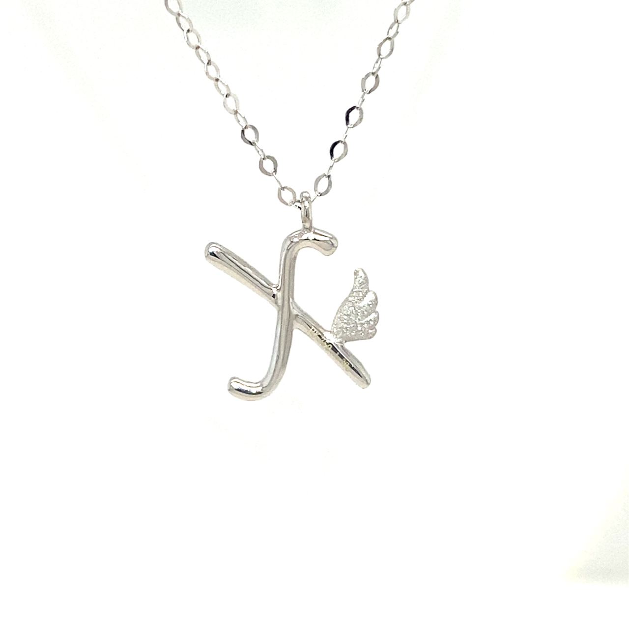 18K White Gold Stylish Wings Alphabet X Full Diamond Necklace