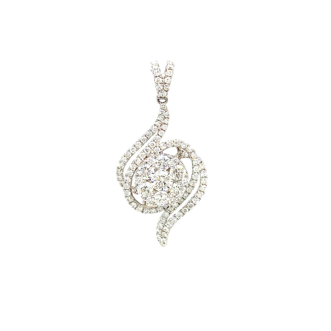 18K White Gold Slim Shape Cluster Flower Diamond Pendant