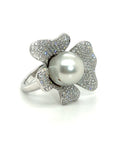 18K White Gold Pearl Diamond Ring
