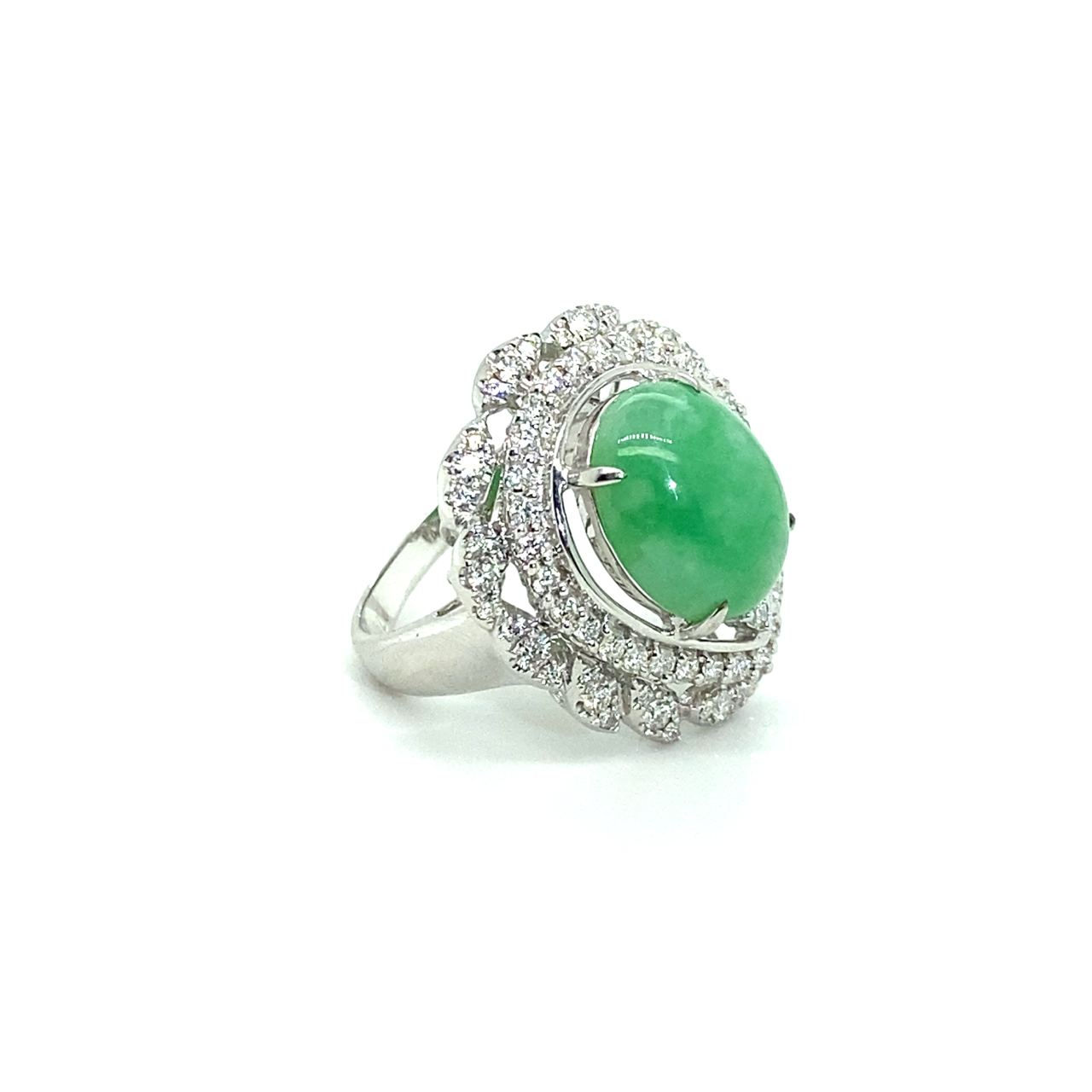 18K White Gold Flower Jade Egg Diamond Ring