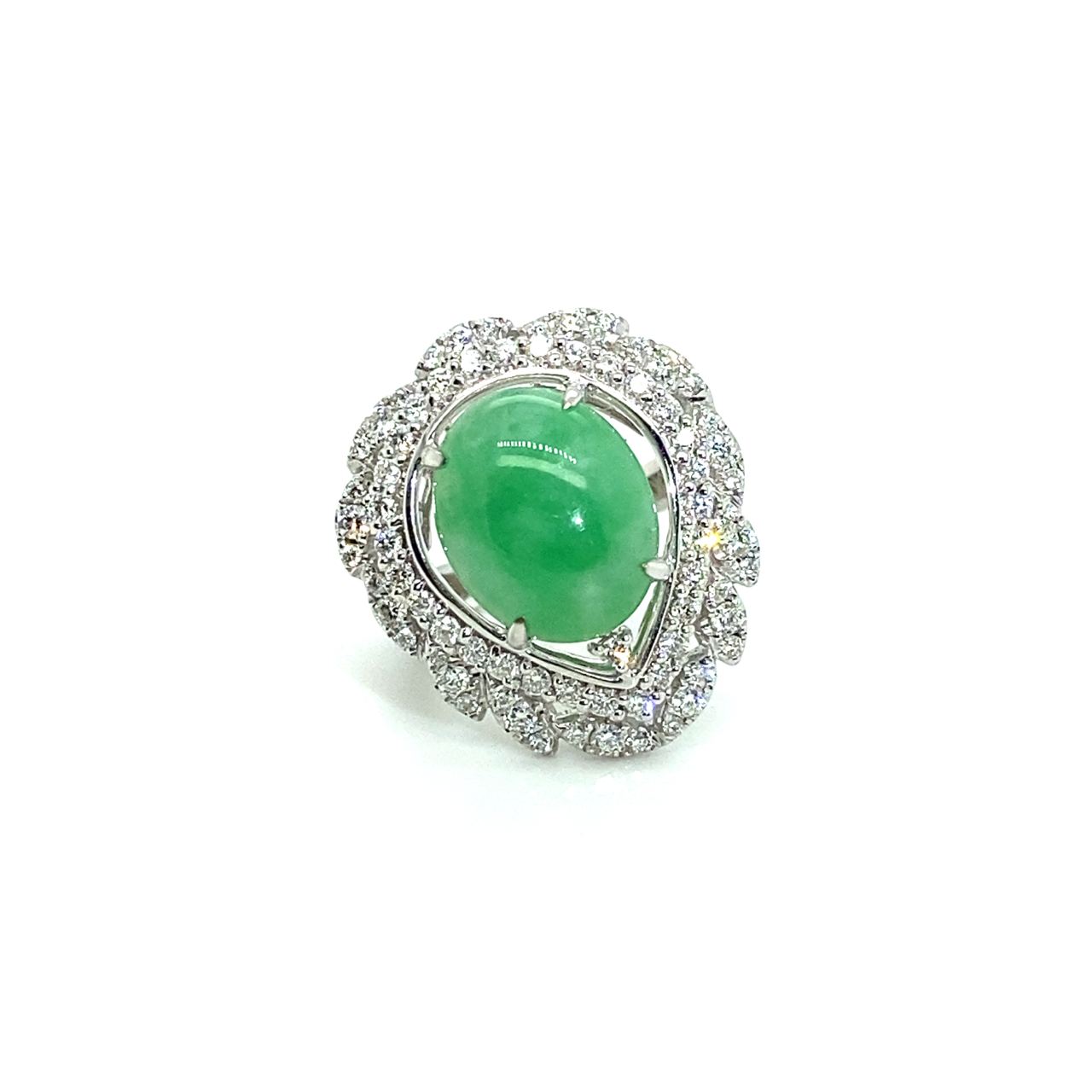 18K White Gold Flower Jade Egg Diamond Ring