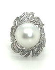 18K White Gold Pearl Diamond Ring