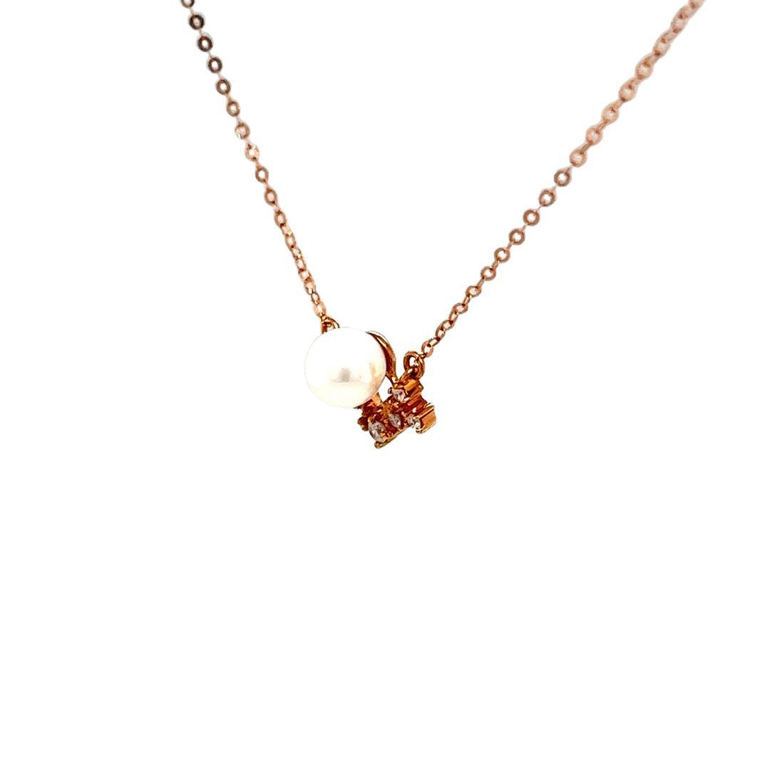 18K Rose Gold Flower Baby Pearl Diamond Necklace