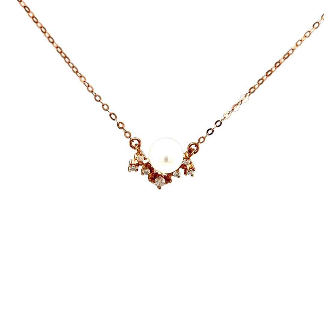 18K Rose Gold Flower Baby Pearl Diamond Necklace
