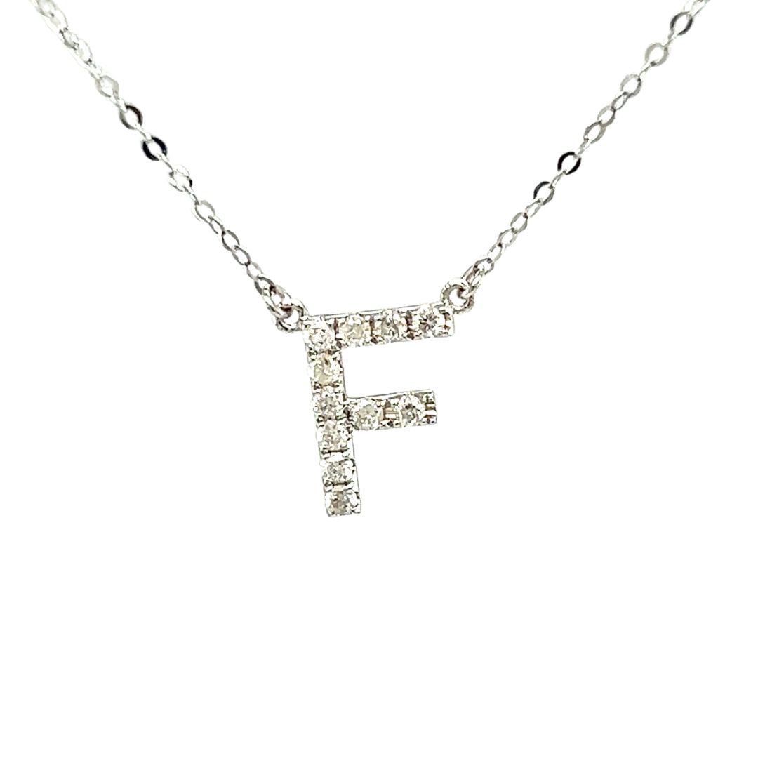 18K White Gold Classic Alphabet F Full Diamond Necklace