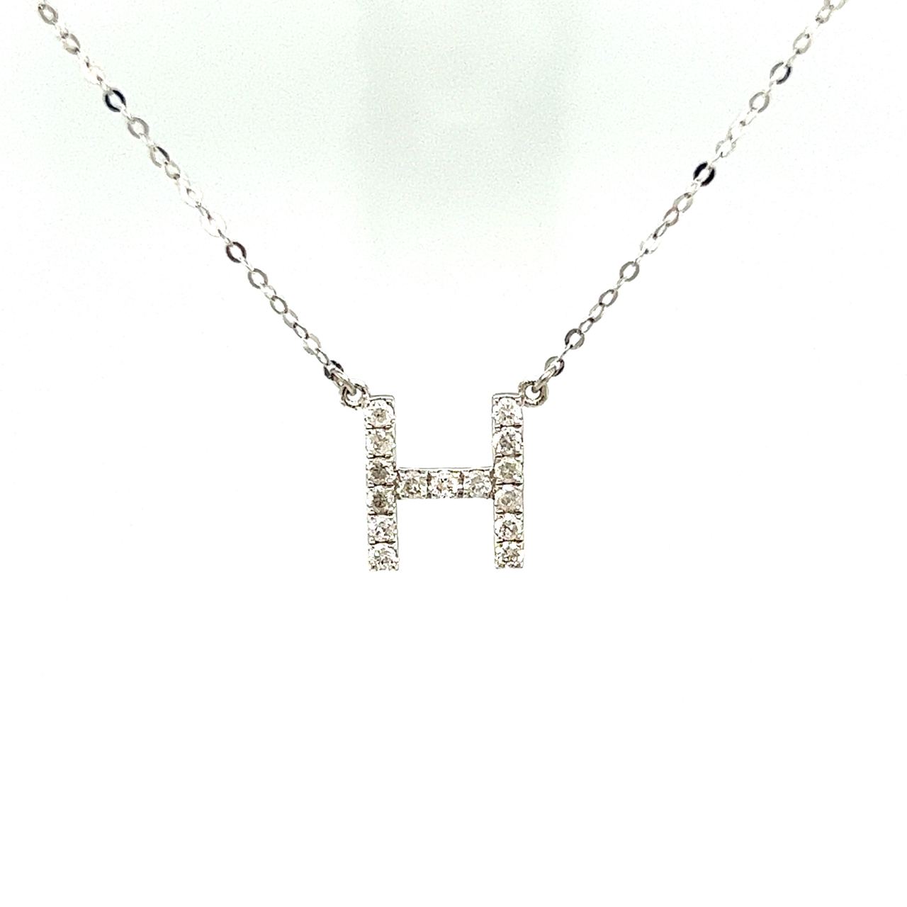 18K White Gold Classic Alphabet H Full Diamond Necklace