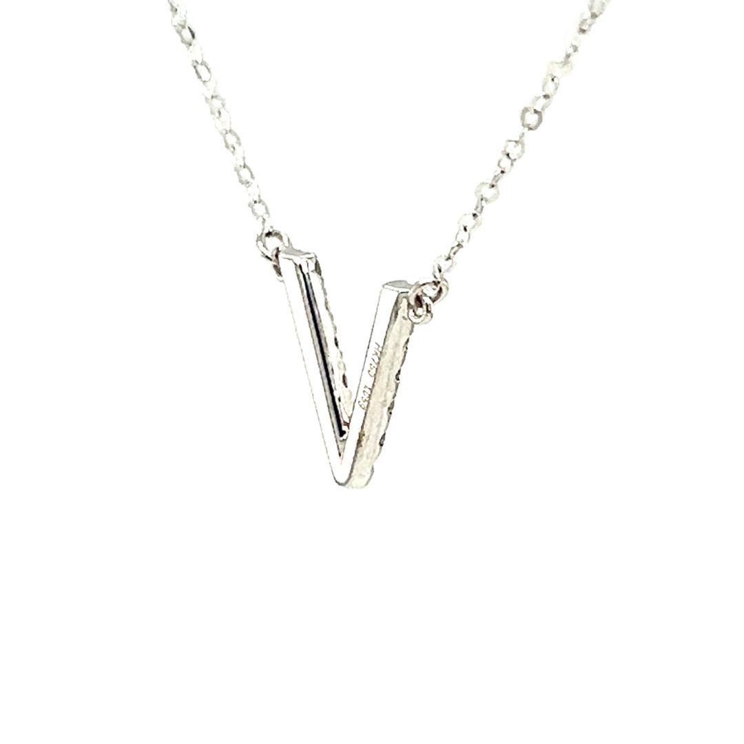 18K White Gold Classic Alphabet V Full Diamond Necklace