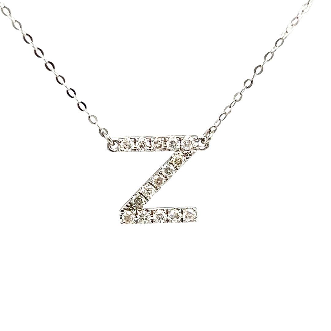 18K White Gold Classic Alphabet Z Full Diamond Necklace
