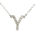 18K White Gold Classic Alphabet Y Full Diamond Necklace