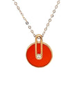 18K Rose Gold Pin Round Agate Diamond Necklace