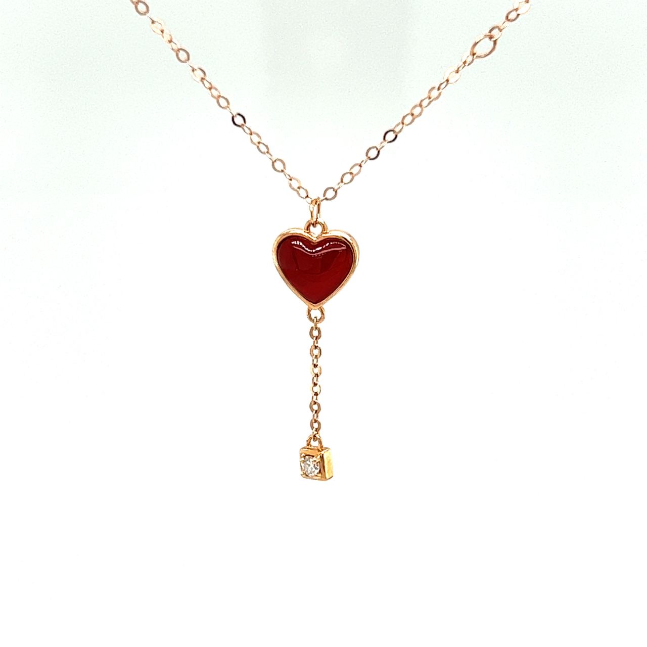 18K Rose Gold Heart Air Ballon Agate Diamond Necklace