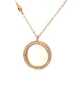 18K Rose Gold Large Round Mother Of Pearl Diamond Frame Necklace