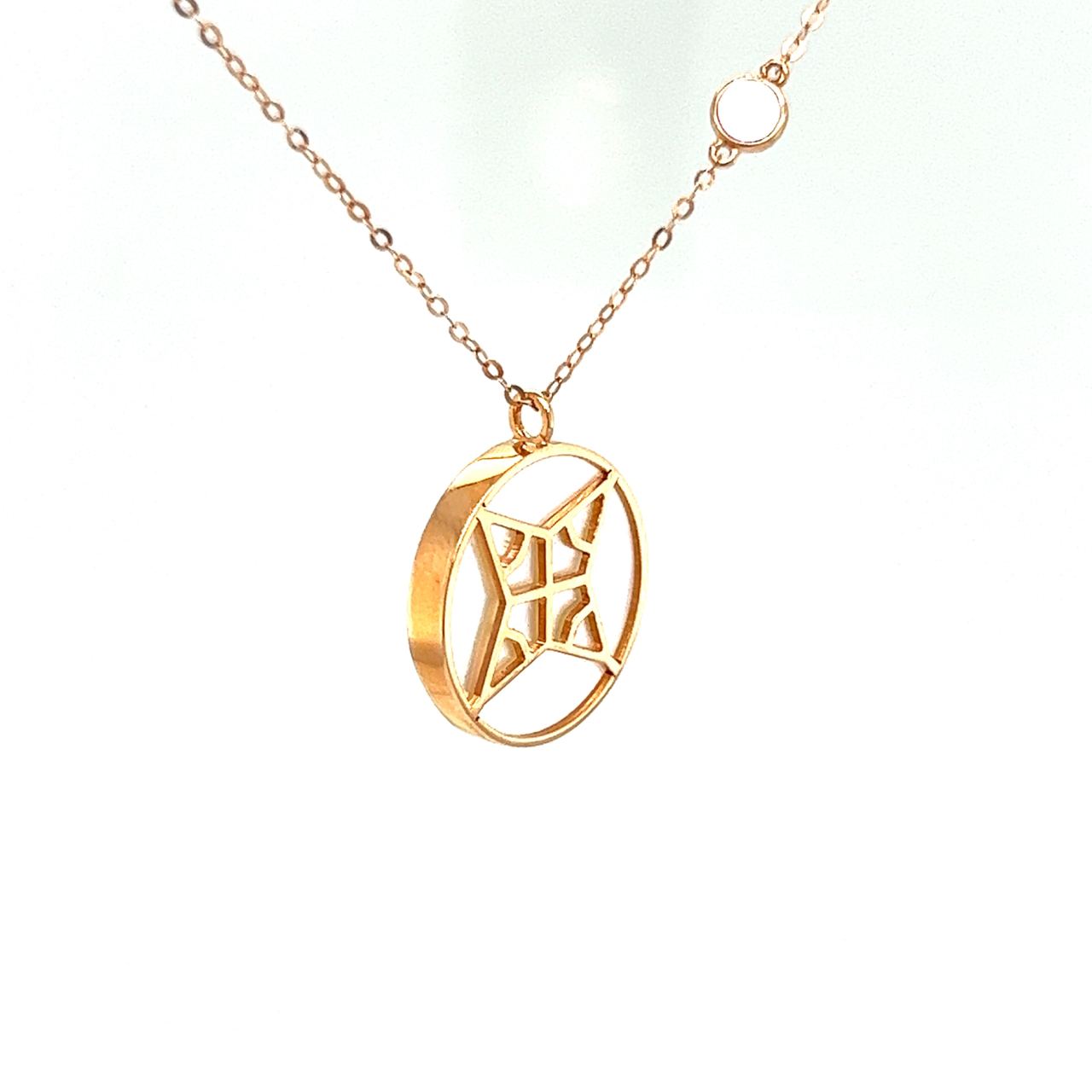 18K Rose Gold Large Round Mother Of Pearl Diamond Frame Necklace