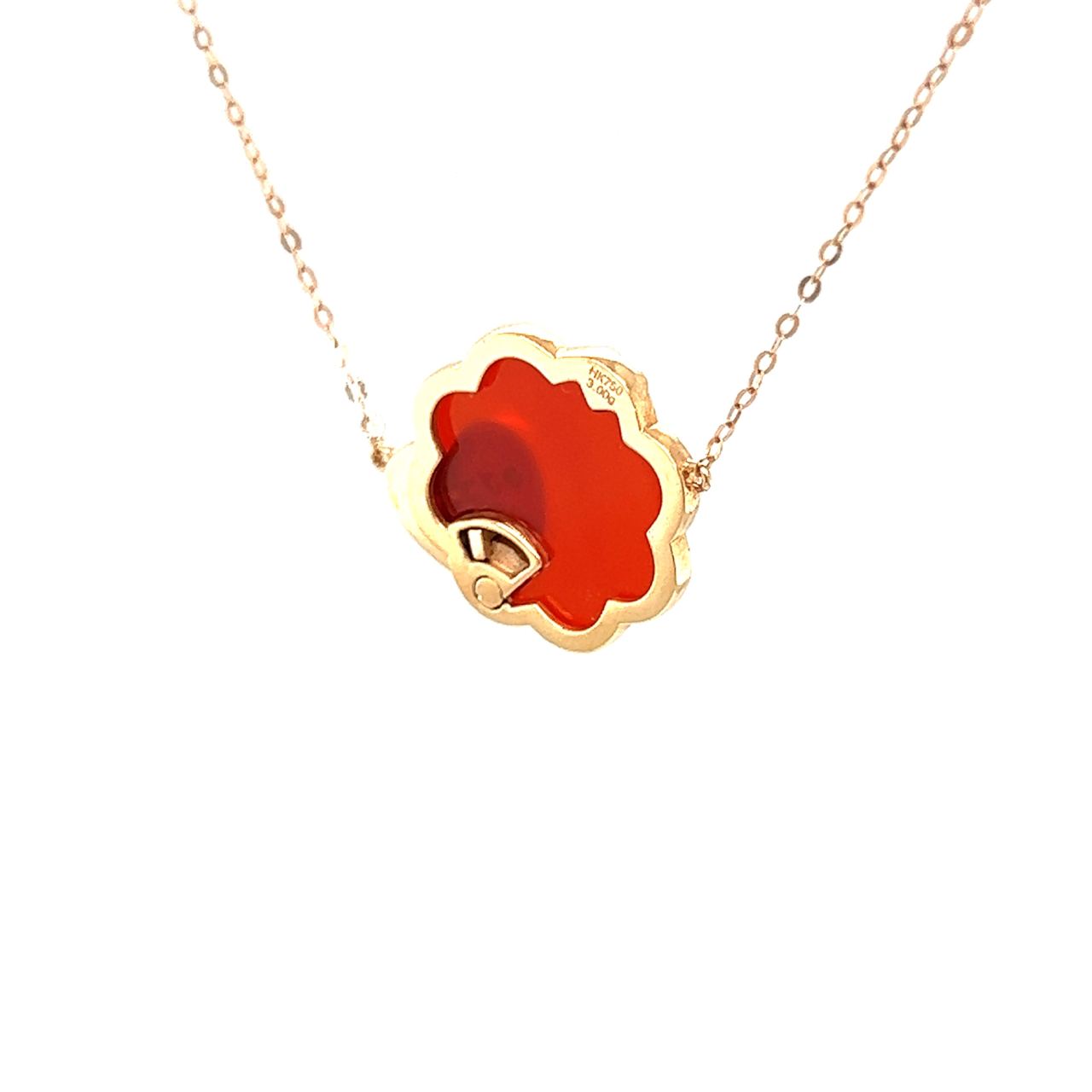 18K Rose Gold Moving Flower Heart Agate Diamond Necklace
