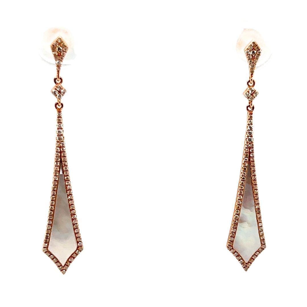 18K Rose Gold Drop Kite Mother Of Pearl Diamond Earrings