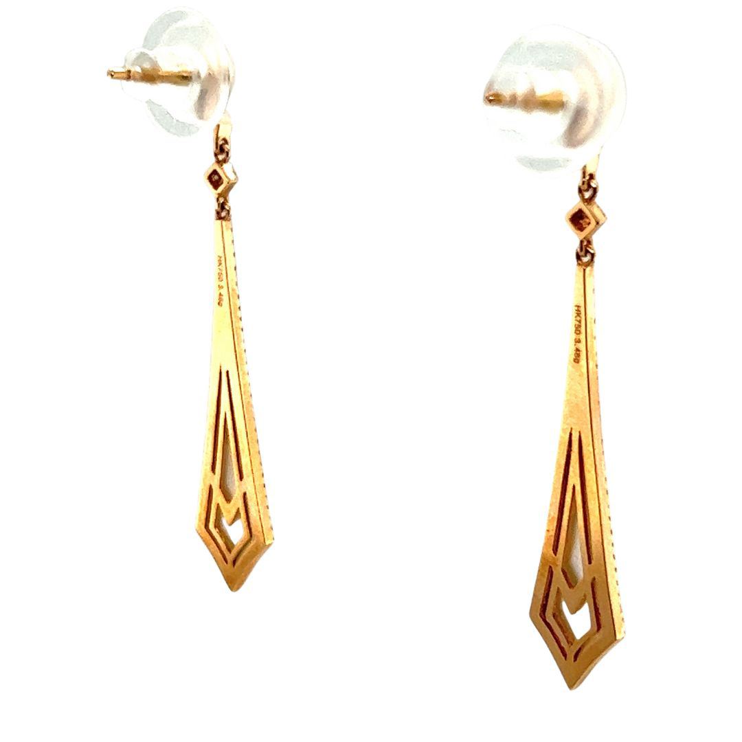 18K Rose Gold Drop Kite Mother Of Pearl Diamond Earrings