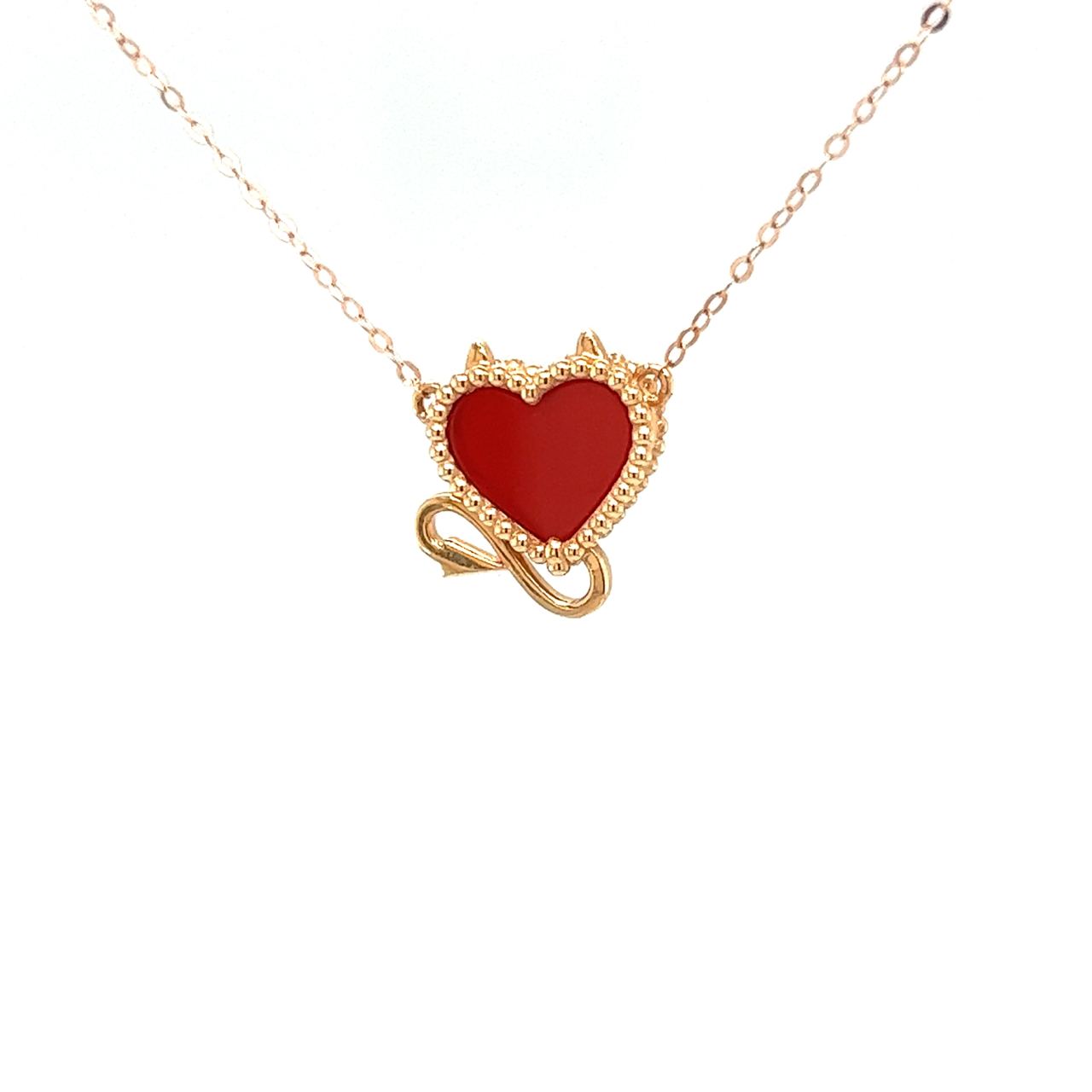 18K Rose Gold Devil&#39;s Heart Agate Diamond Necklace